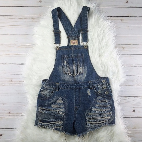 Highway Jeans Denim - HIGHWAY JEANS Super Distressed Overall Shorts 7
